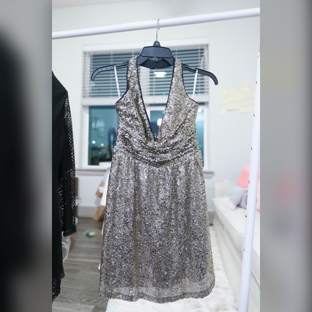 Sequin Halter Skater Dress